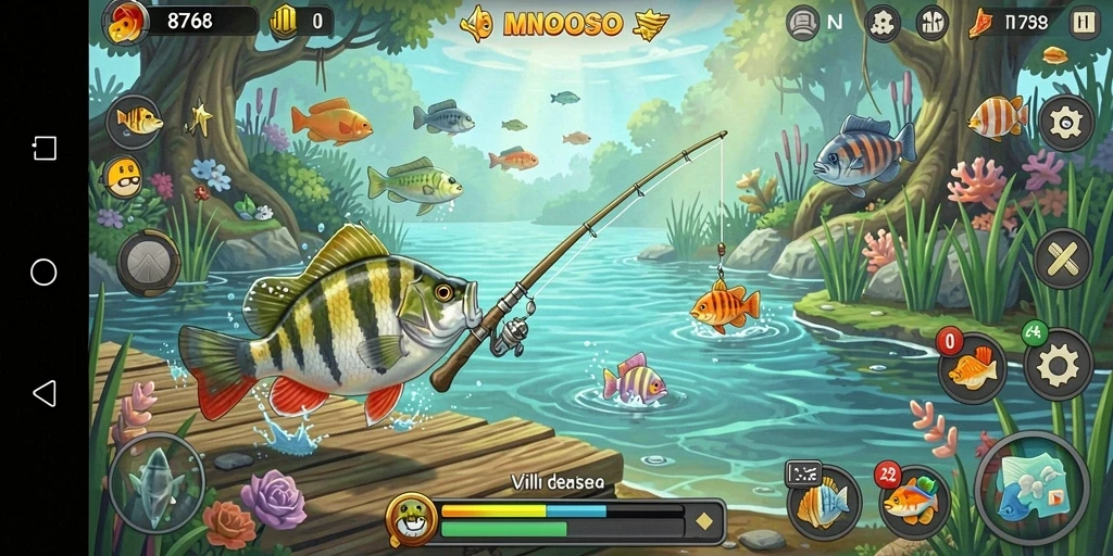 Screenshot gameplay 8768 menampilkan penggunanya yang sedang memancing.