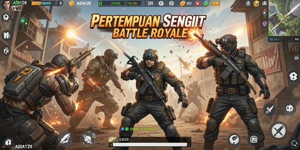 Tampilan utama gameplay ASIA128 yang mendebarkan di medan pertempuran Battle Royale.