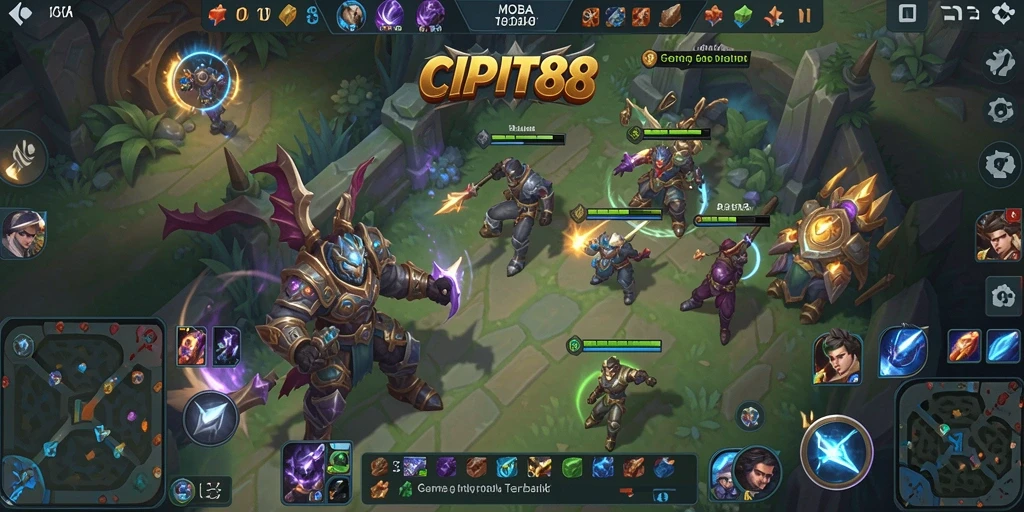 Screenshot utama CIPIT88 menampilkan aksi seru dalam pertempuran MOBA.