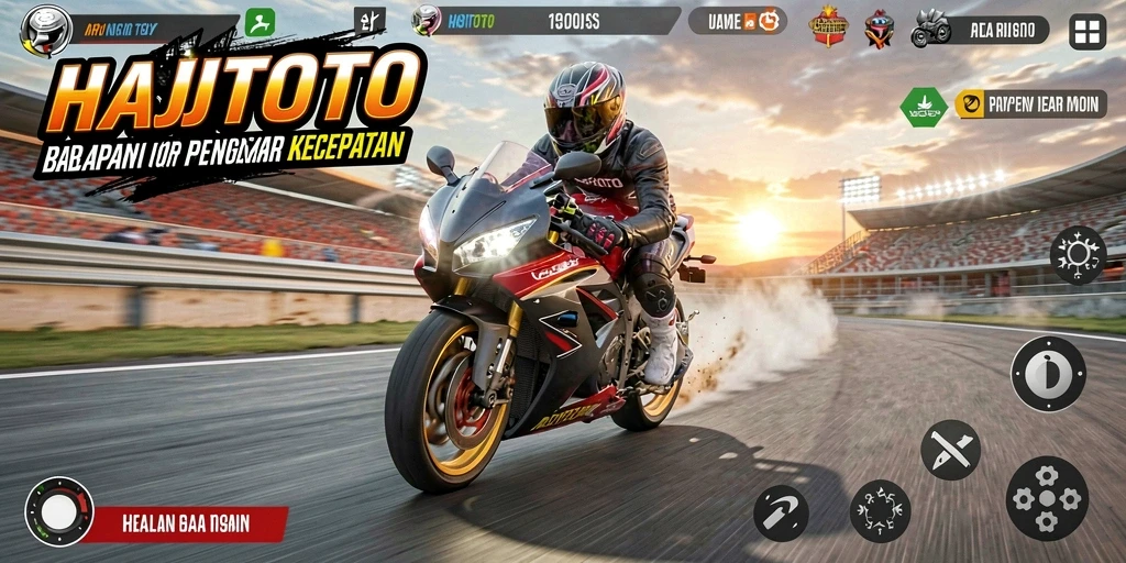 Tampilan gameplay HAJITOTO dengan balapan motor yang seru.