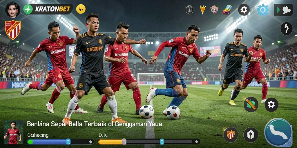 Tampilan gameplay KRATONBET dengan aksi sepak bola yang seru.