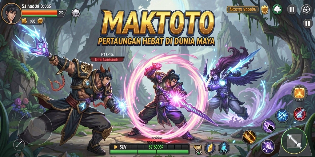 Tampilan utama gameplay <strong>MAKTOTO</strong> dengan pertarungan seru dan karakter yang kuat.