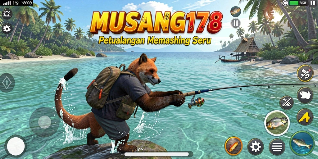 Tampilan gameplay seru dalam MUSANG178 saat memancing ikan.