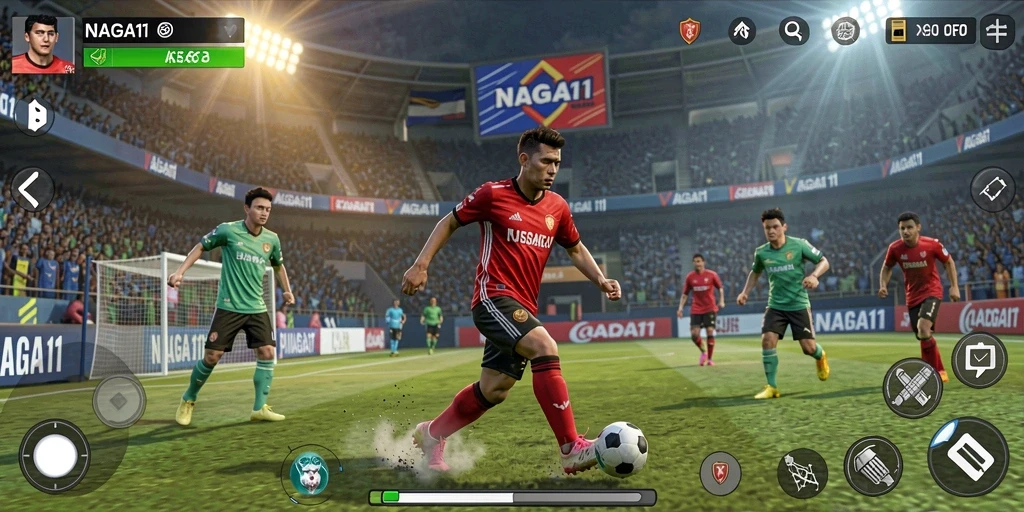 Tampilan gameplay NAGA11 yang memukau dan menegangkan dalam pertandingan sepak bola.