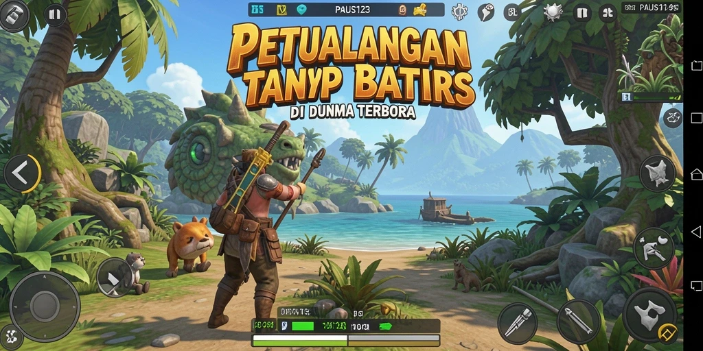 Screenshot utama menampilkan pemandangan menakjubkan dari dunia terbuka.