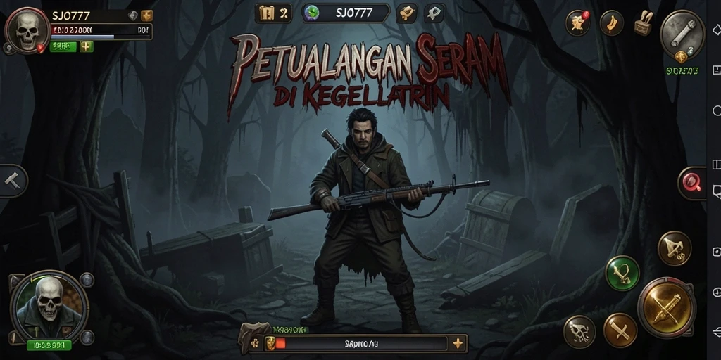 Tangkapan layar utama SJO777 menampilkan suasana mencekam dan gameplay horror yang intens.