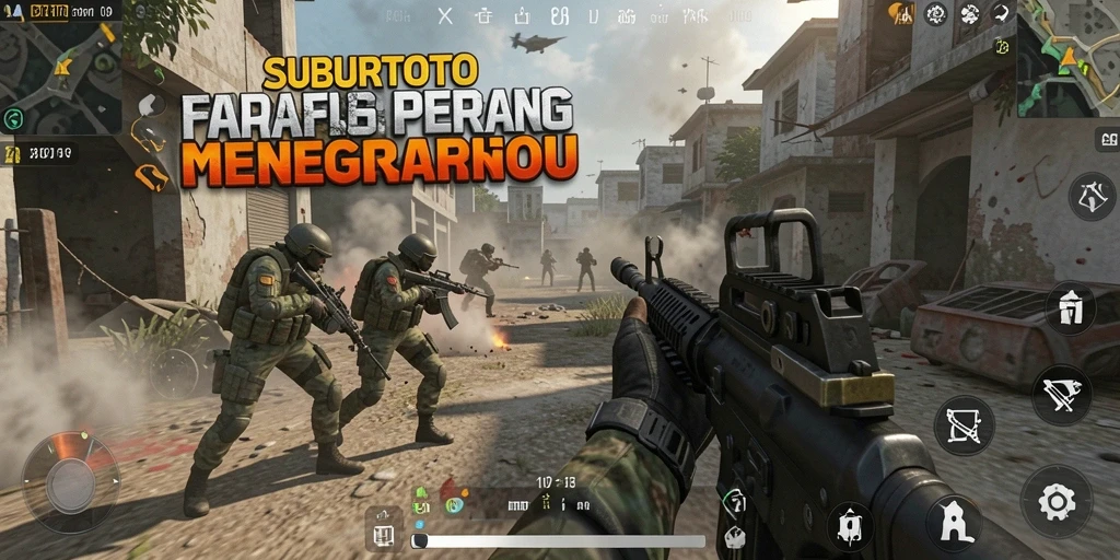 Screenshot SUBURTOTO menampilkan aksi tembak-menembak yang intens.