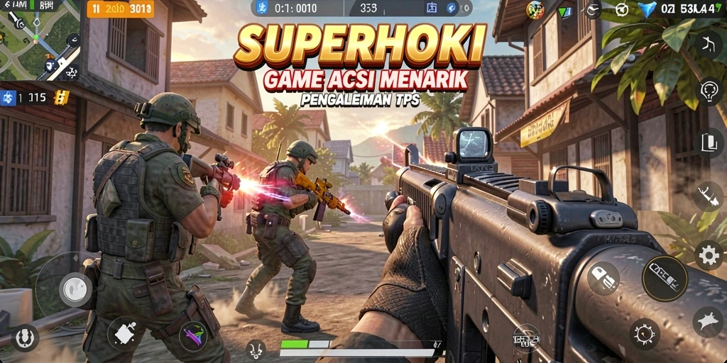 Tampilan gameplay mendebarkan dalam SUPERHOKI yang penuh aksi.
