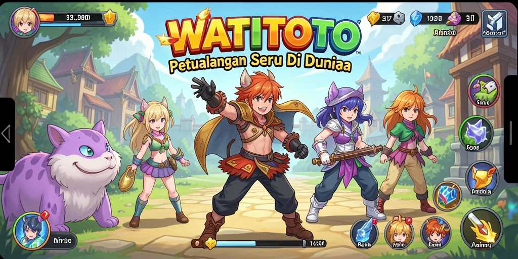 Tampilan utama gameplay WATITOTO dengan karakter Anime yang menarik.